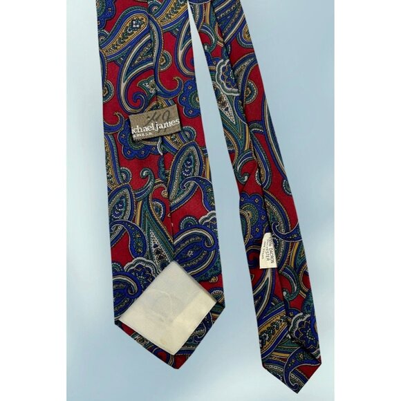 Vintage Michael James Red Blue Paisley Silk NeckTie 49” X 2 1/2” Nice Retro Tie - Picture 3 of 5
